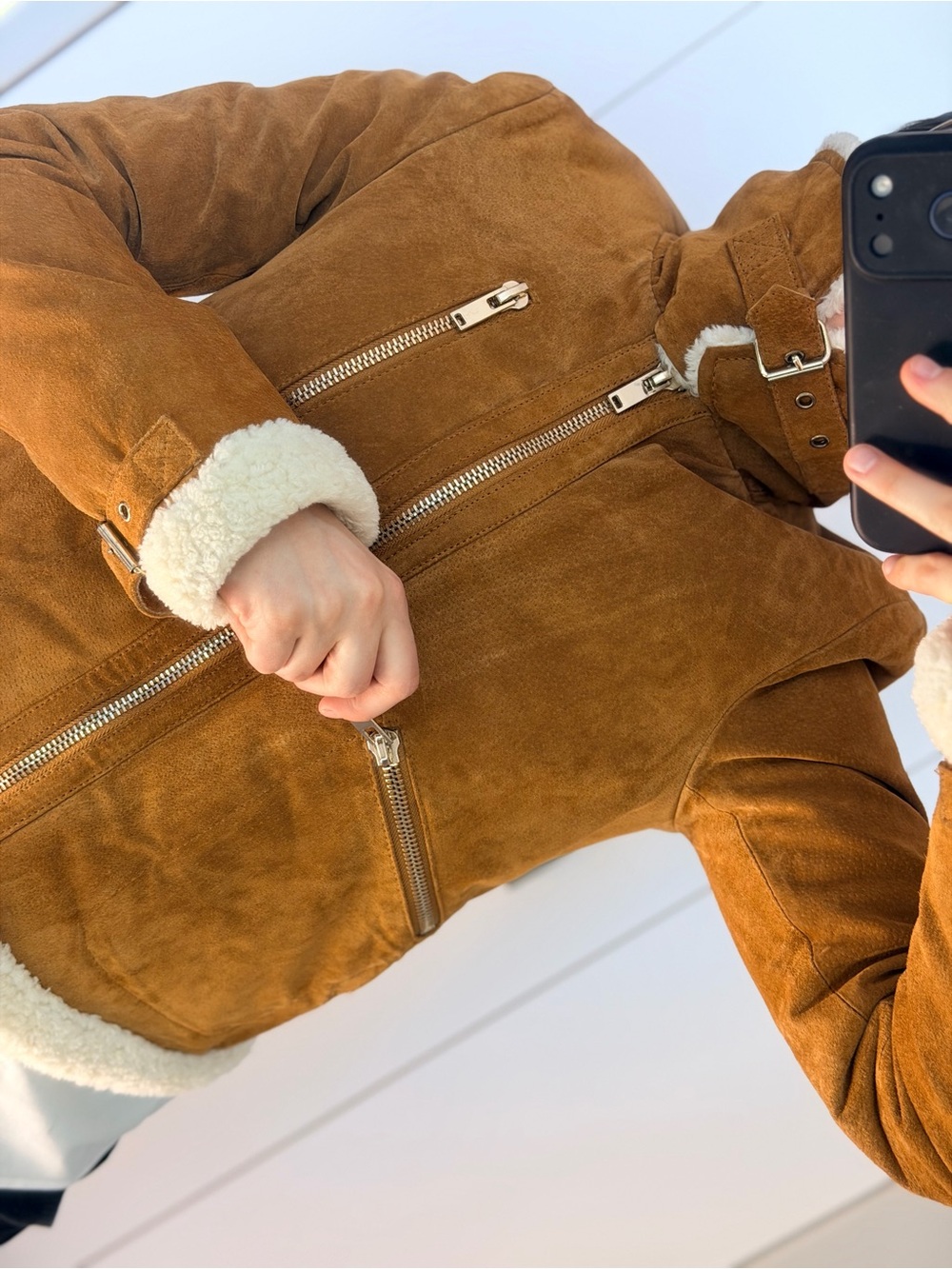 NWOT Unisex Brown Shearling Suede Jacket - Plush Lined Winter Coat Size XS-S - Picture 3 of 6